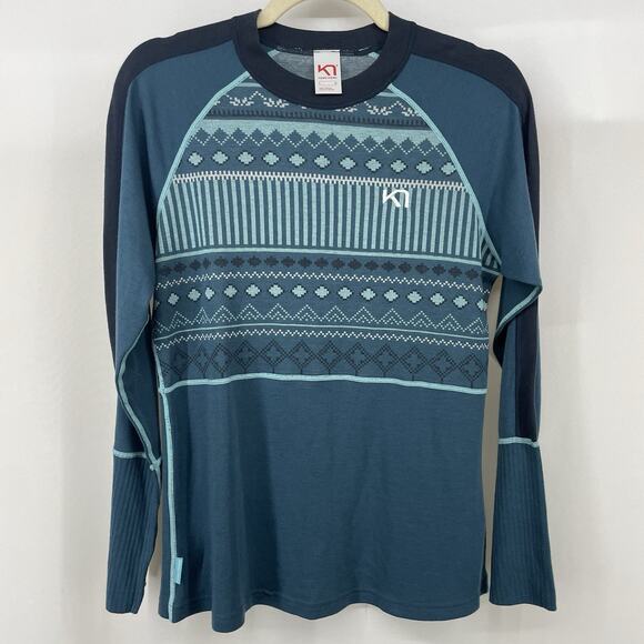 Kari Traa Size L Perle Base Layer Pullover Nordic Sweater Teal Blue Modal Wool - Picture 1 of 8